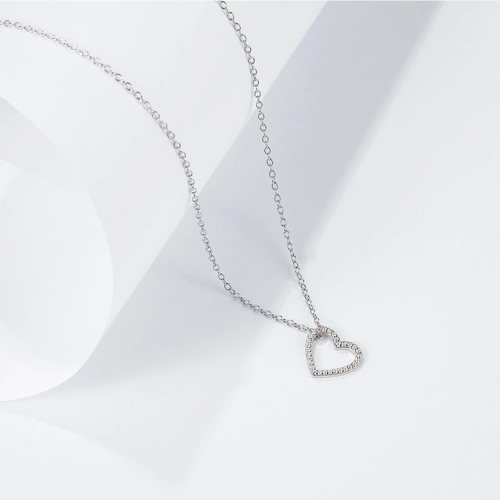 Authentic 925 Sterling Silver Love Shape Chain Necklace For Women Heart Pendant Anniversary Valentine's Day Gifts Monkton