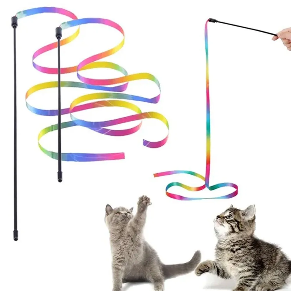 Interactive Cat Rainbow Wand Toys, Interactive Cat Teaser Wand String, Colorful Ribbon for Most Cats and Kittens Interactive Cat Rainbow Wand Toys, Interactive Cat Teaser Wand String, Colorful Ribbon for Most Cats and Kittens