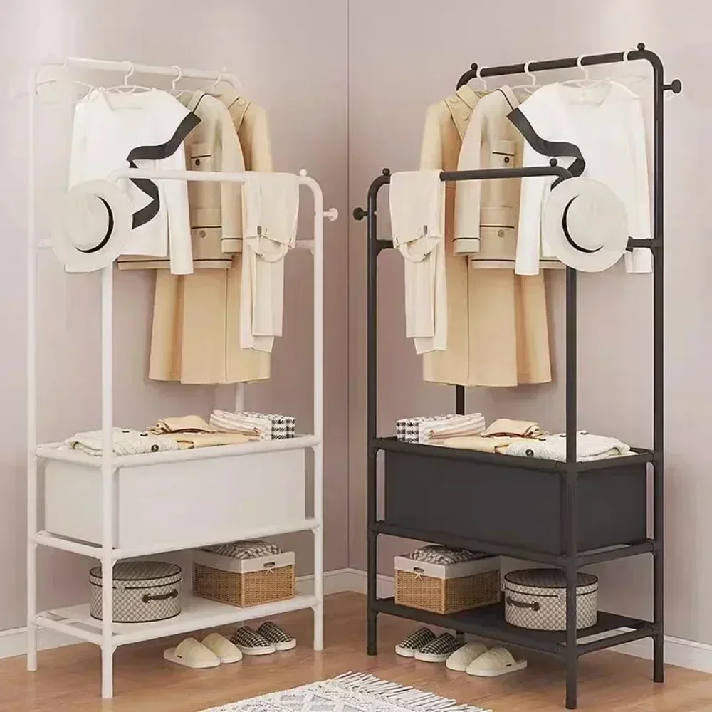 Floor Double Layered Clothes Rack Bedroom Floor Standing Storage Locker Save Space Storage Shelf Simple Double Rods Garment Rack