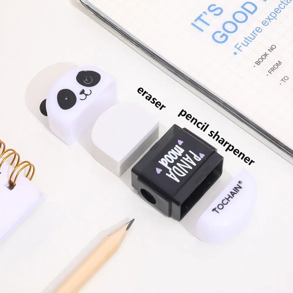 

2 in 1 Kawaii Cartoon Pencil Eraser Sharpener Stationery Pencil Wiping Eraser Panda Shape Pencil Cutting Tools Pencil Cutter