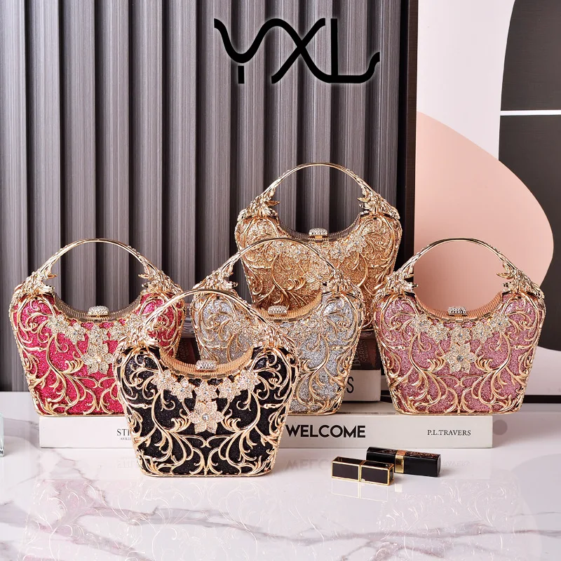 Black Dinner Bag High-Grade Hollow-out Party Clutch Shiny Banquet Bag