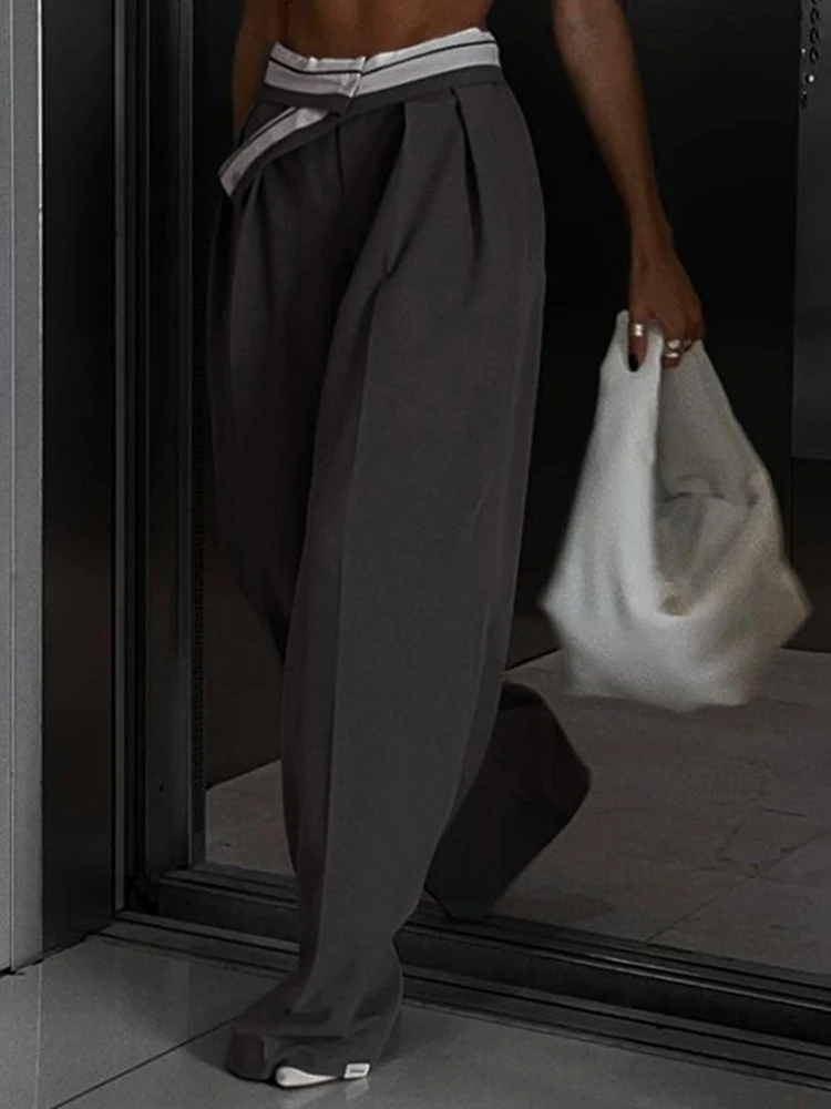 

Jyate Fashion Gray Office Women's Pants Elegant Loose High Waist Wide Leg Trousers Casual Pleated Pantalones Female Clothing