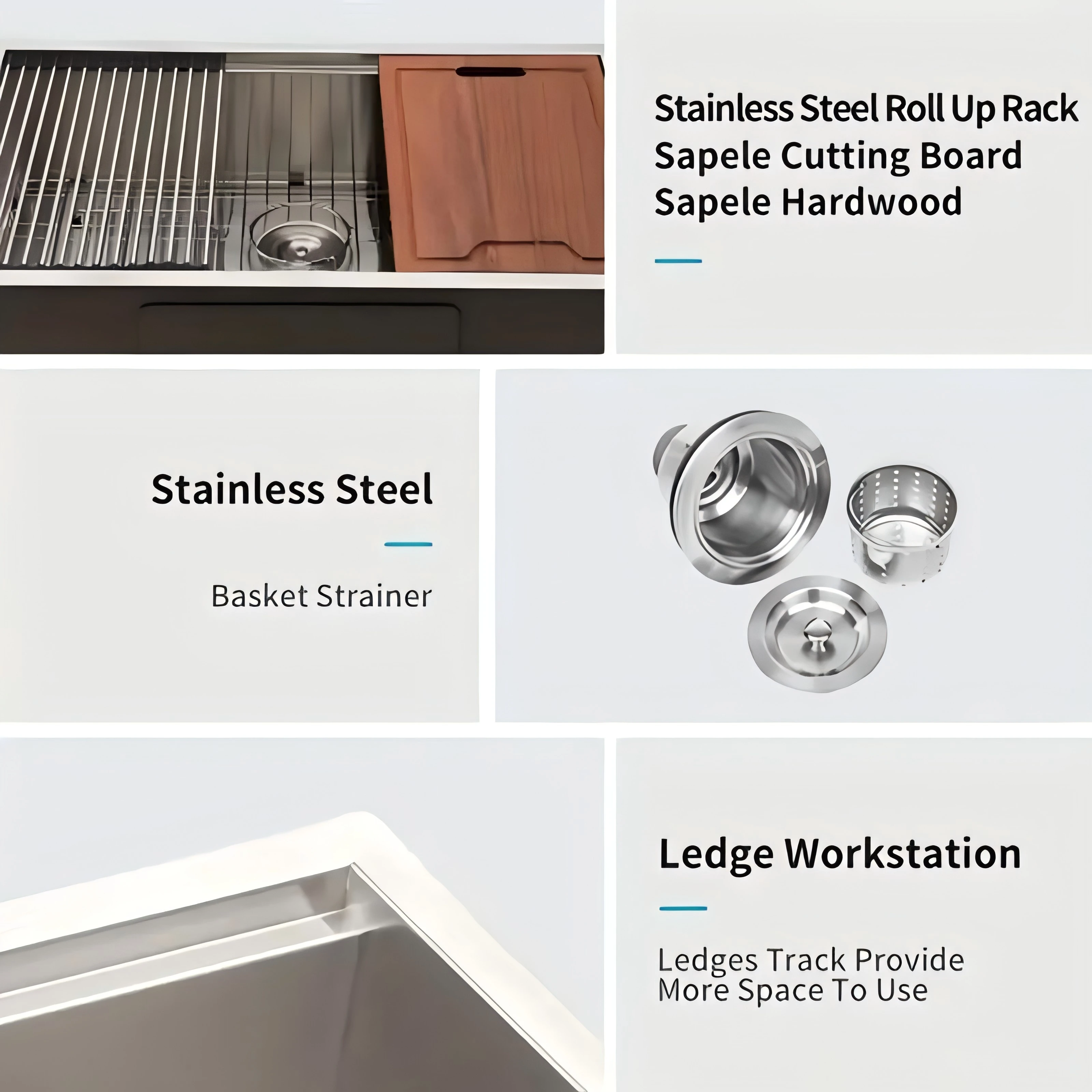 30x19 INCH Handmade 304 Stainless Steel Single Bowl Undermount Kitchen Sink Durable 16 Gauge Stainless Steel Construction 3