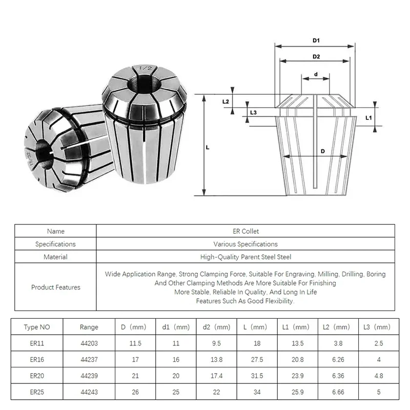 OUIO ER11 ER16 ER20 1/4MM 6.35MM 1/8MM 3.175MM 0.008Spring Collet High Precision Collet Set For CNC Engraving Machine Lathe Tool spring collet,spring collet chuck,engraving collet chuck,collet chuck