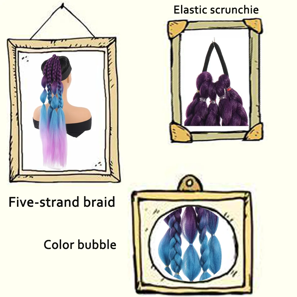 Allaosify Synthetic Hair Ladies 24-inch Colorful Bubble Ponytail, 5-strand braids, and vocal braids for beauty