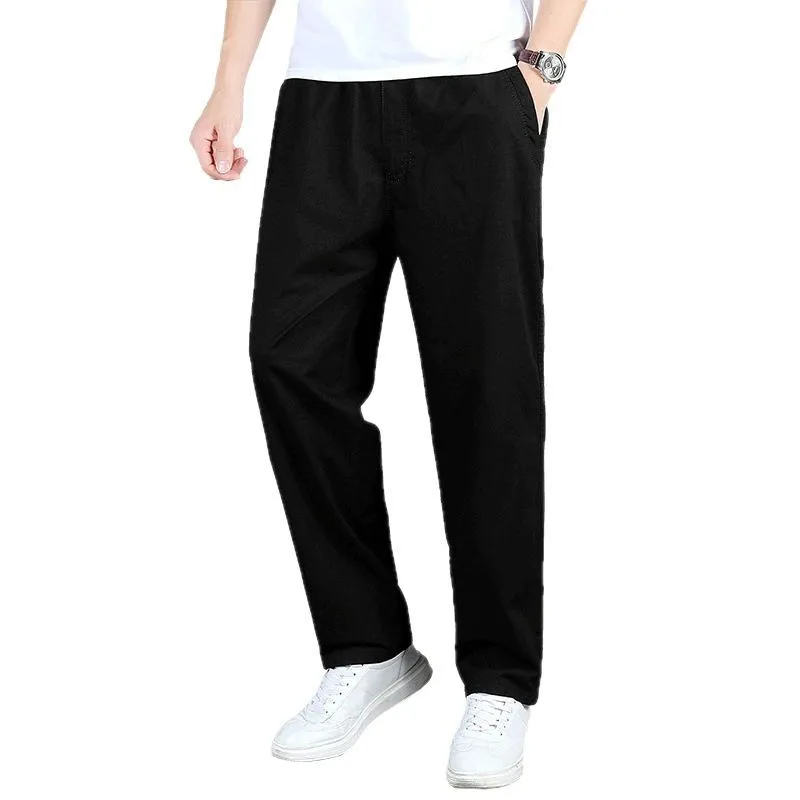 Men Pants 2025 Spring Summer Cotton Casual Pants Men Fashion Straight Streetwear Trousers Men's Elastic Waist Pants Male Cargo Trousers