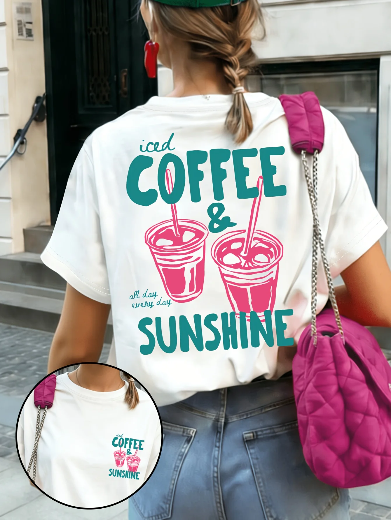 Summer New Iced Coffee & Sunshine Graphic Print Cotton T-shirt For Women Short Sleeve Tees Casual Clothes Oversized Unisex Tops 3