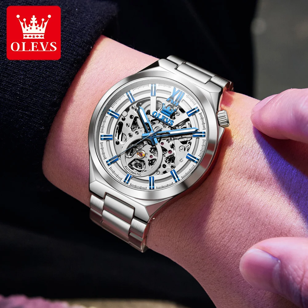 OLEVS 6722 Automatic Watch For Men Hollow Original Top Brand Fashion Mechanical Wristwatch Waterproof Luminous Luxury Man Watch
