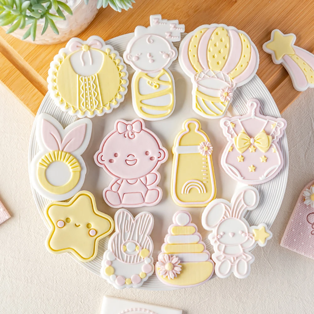 Girl Baby Shower Cake Decorating Tools Cookie Stamp Embosser Biscuit Cutter Fondant Sugarcraft Cookie Cutters Mold Cake Mould cookie cutter baking mold cookie mould cookie printing mold fondant cutter baking decorating tools cookie maker press kit cake lace mold pastry cutter