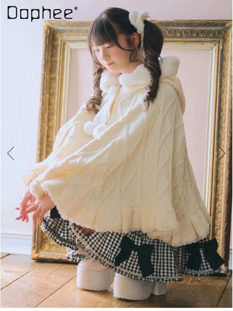 japanese style sweet doll collar sweater cape coat women autumn and winter new loose soft glutinous sweater top lolita cape Japanese Style Sweet Doll Collar Sweater Cape Coat Women Autumn and Winter New Loose Soft Glutinous Sweater Top Lolita Cape