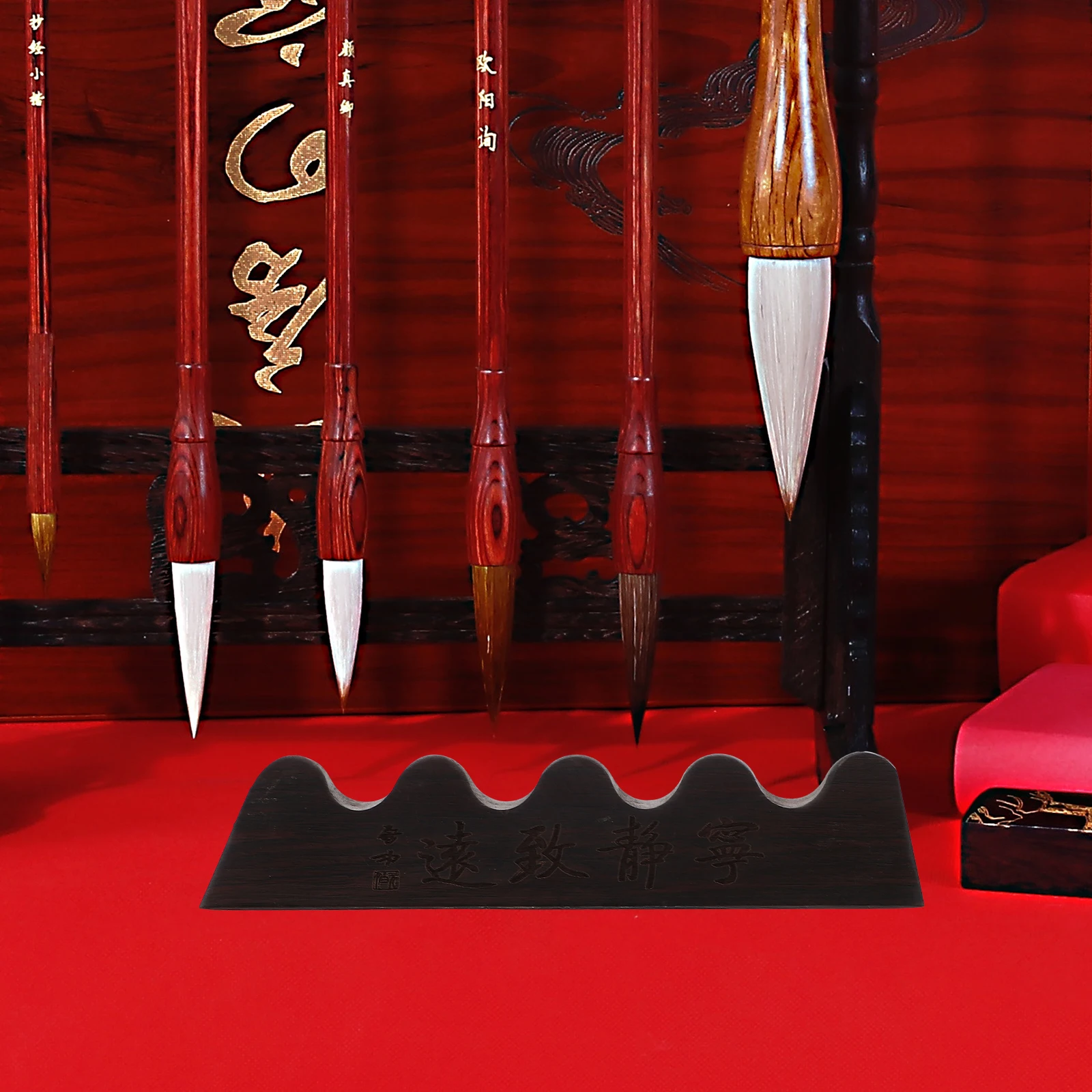 Wooden Calligraphy Pen Holder Retro Brush Stand Chinese Style Desk Organizer Vintage Writing Brush Support Pen Rack For