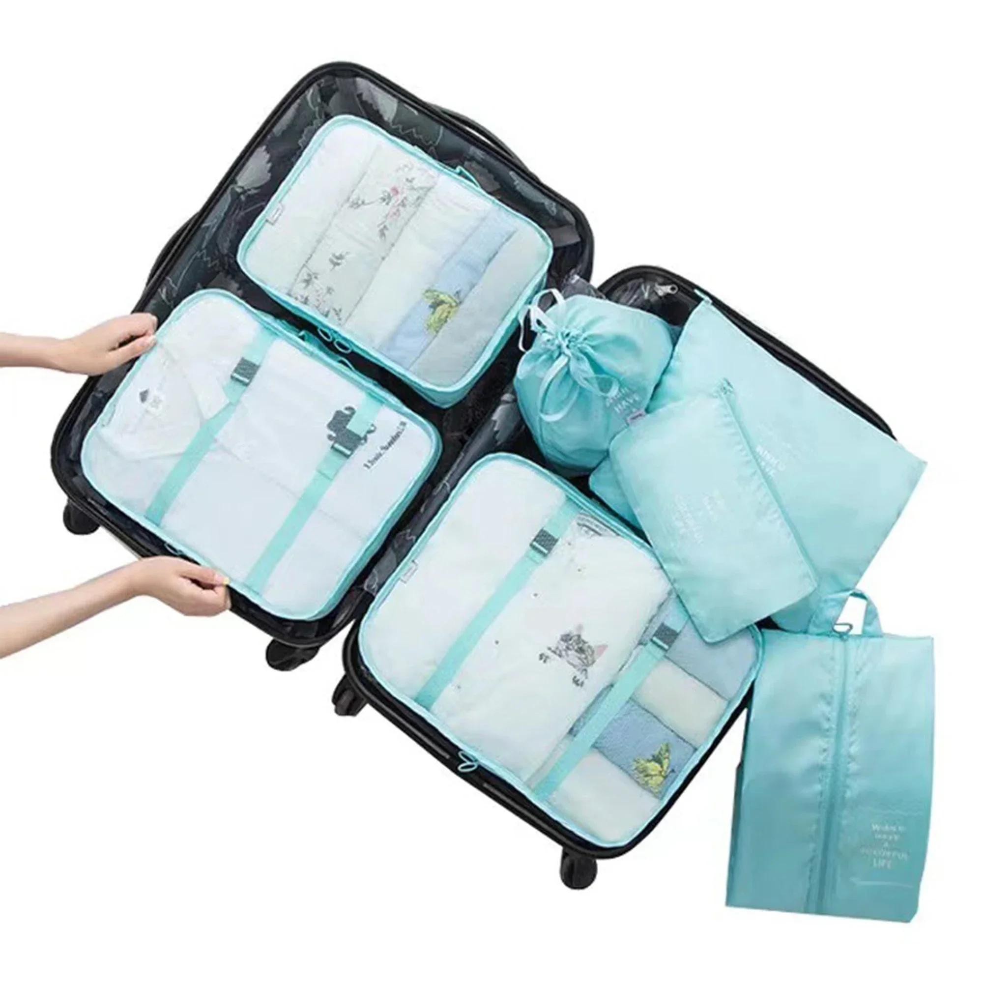 7pcs Set Travel Packing Cubes, Portable Mesh Luggage Storage Bag, Underwear Clothes Organizer Bag With Shoes Bag - Image 2