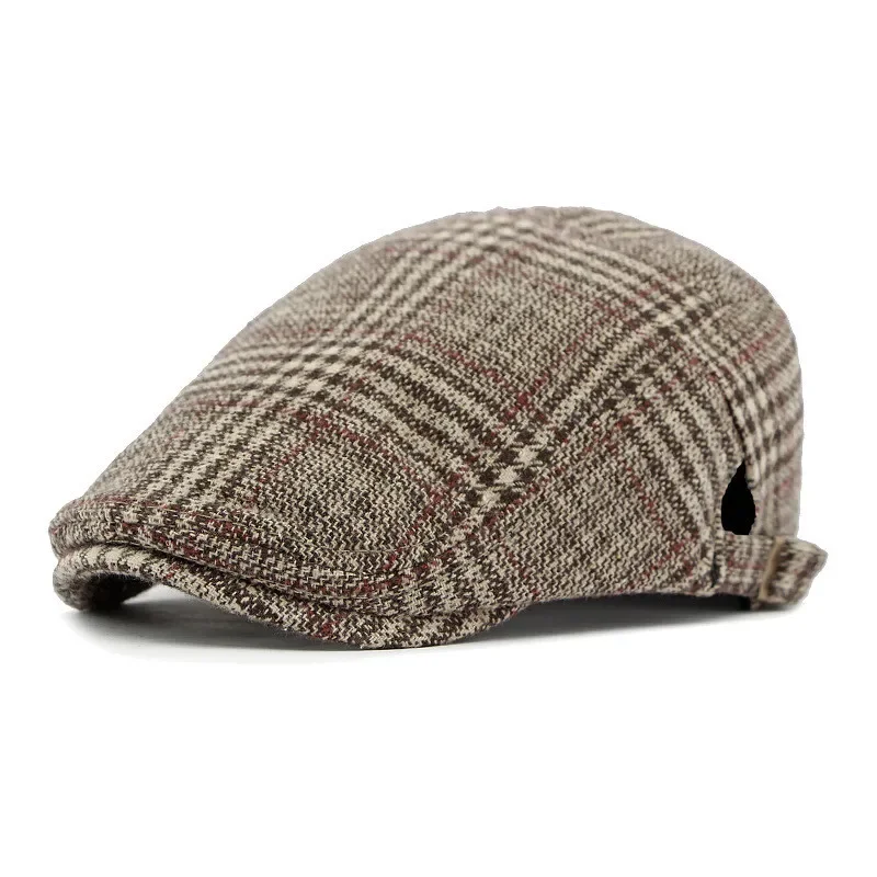 LDSLYJR Autumn and Winter Cotton Plaid Print Newsboy Caps Flat Peaked Cap Men and Women Painter Beret Hats 155 4