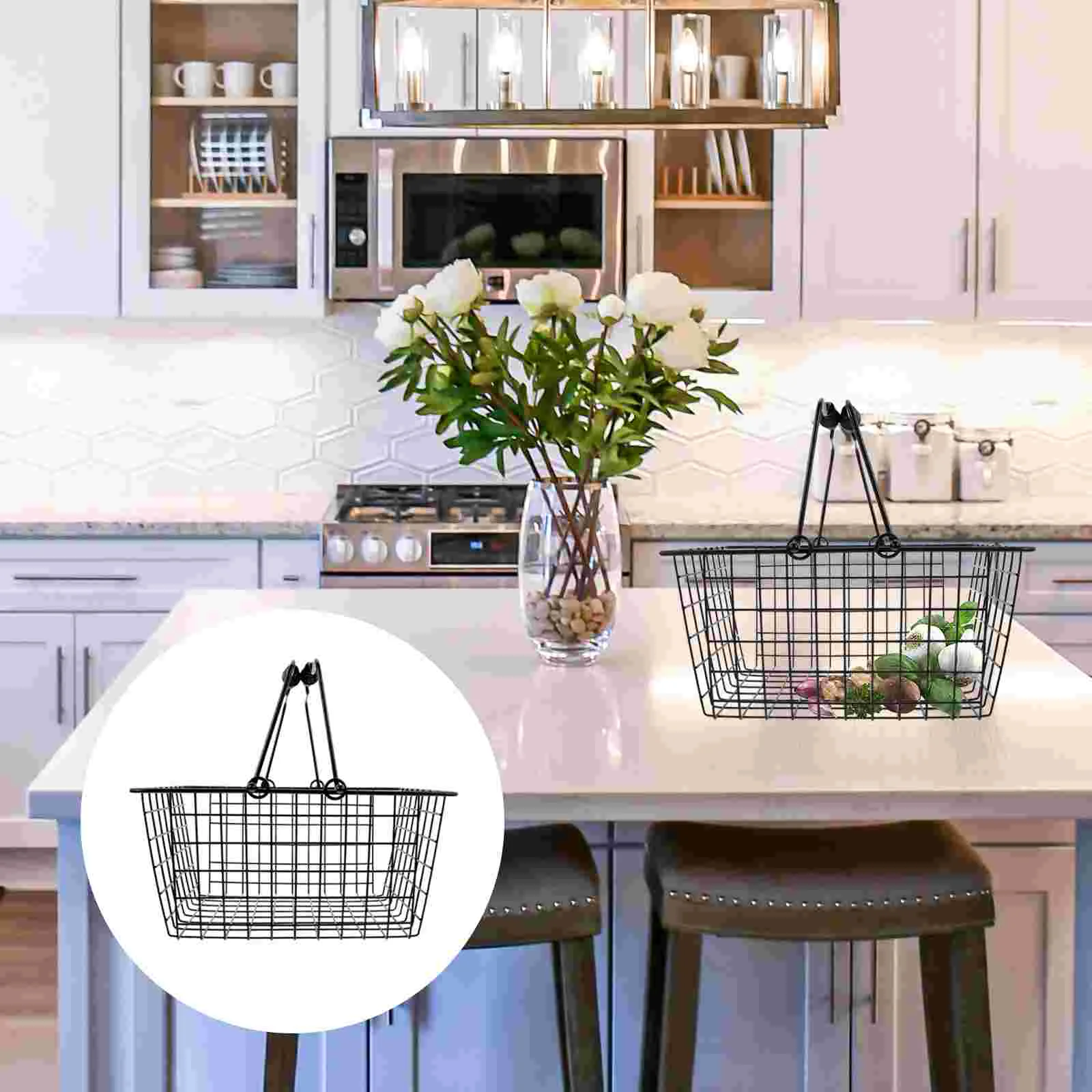 

Wrought Iron Shopping Basket Metal Portable Container Fruit for Kitchen Storage Drain