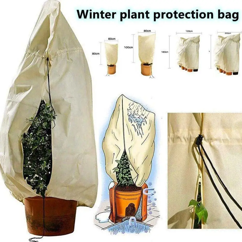 

1pc Winter Outdoor Plants Freeze Protection Cover Extra Large Frost Cloth With Zipper Drawstring Thickened Cold Protection Cover