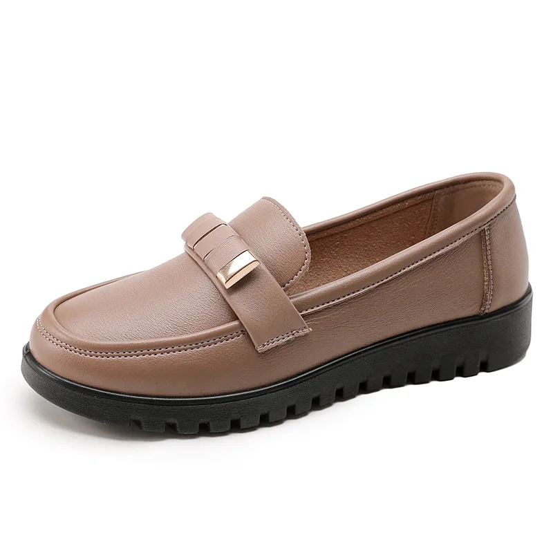 Autumn Women' Flat Shoes Genuine Leather Casual Loafers Slip On Mother Shoes Soft Bottom Comfort Lady Driving Shoes Plus Size