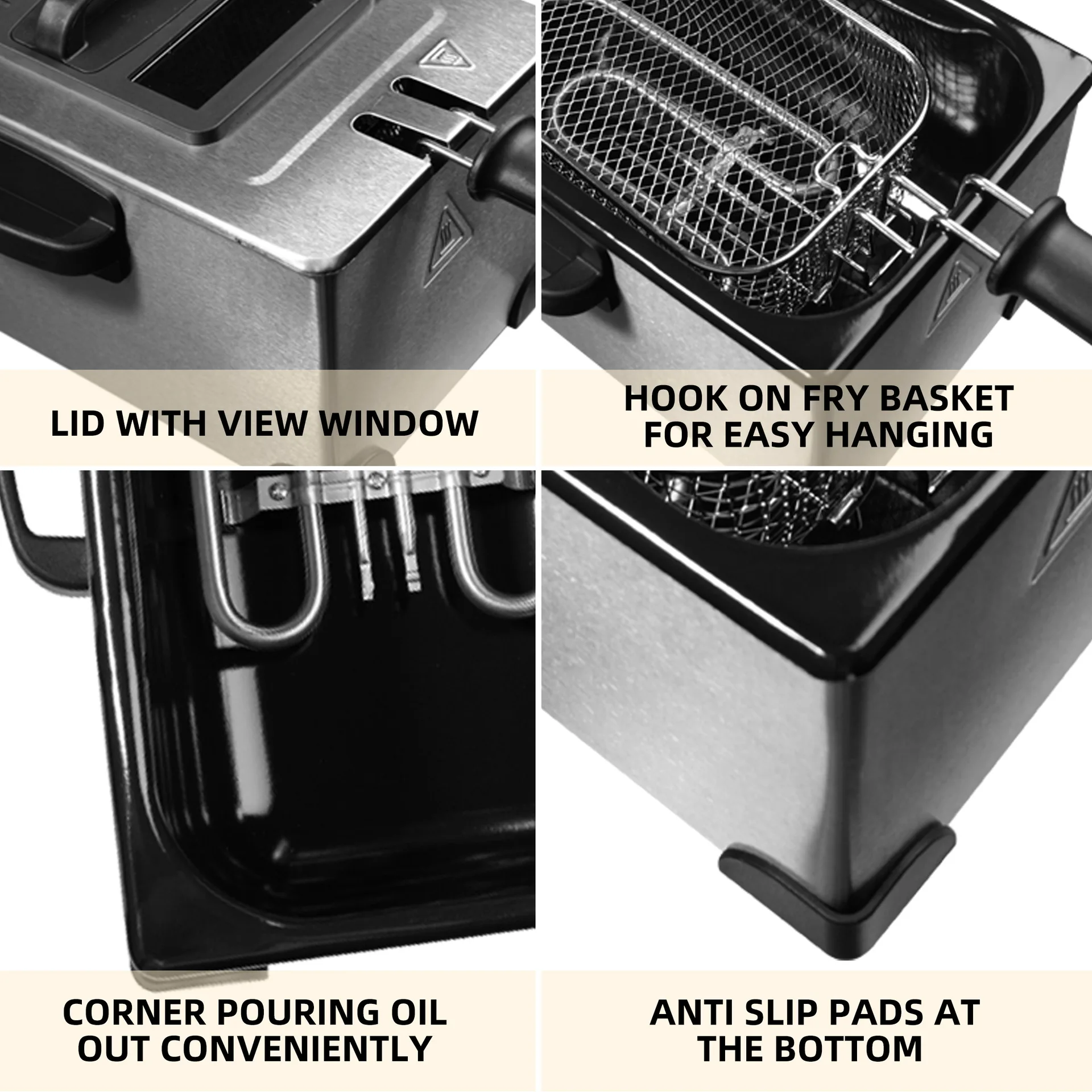 3L Electric Deep Fryer Household Multi-Function Deep Fryer French Fries 2200W Stainless Steel Electric