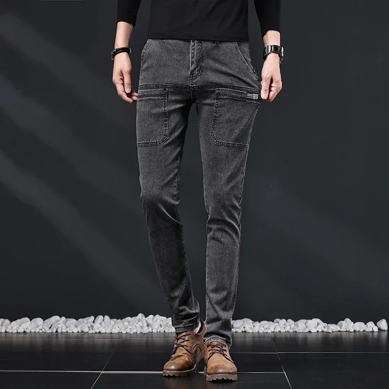 2024 New Men's Slim Jeans Stretch Skinny Multi Pocket Fashion Designer Denim Trousers Male Brand Clothes Pants Streetwear