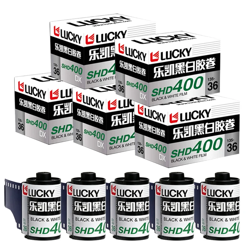 5롤 CHINA LUCKY SHD 400 135 흑백 필름 36매(DX 코드 포함) ISO 400, H35 M35 M38 F9에 적합