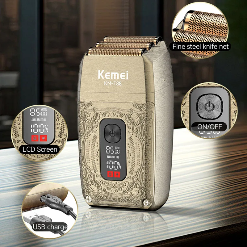 Kemei Rechargeable Shaver Machine Men Electric Shaver Waterproof Barber Professional Style Craft Hair Cutting Beard Trimmer T88