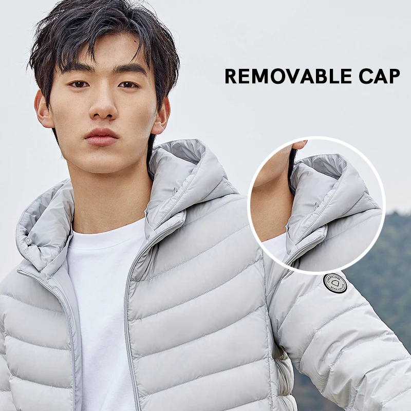 Chericom Winter Men's Duck Down Lightweight Down Jacket Removable Hooded Solid Warm Padded Jacket Short Trend puffer Coat 289505