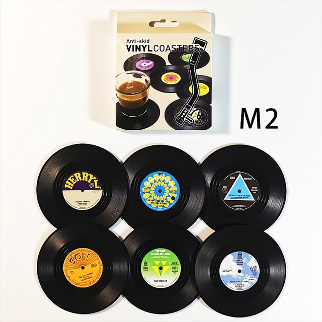 6 Db 4.2 Hüvelykes Konyhai Alátétek Asztali Edények Retro Fekete Ragasztó Rekord Abszorbens Vinillemez Szőnyeggel A Játékos Tartó Tartozékokkal - Image 3