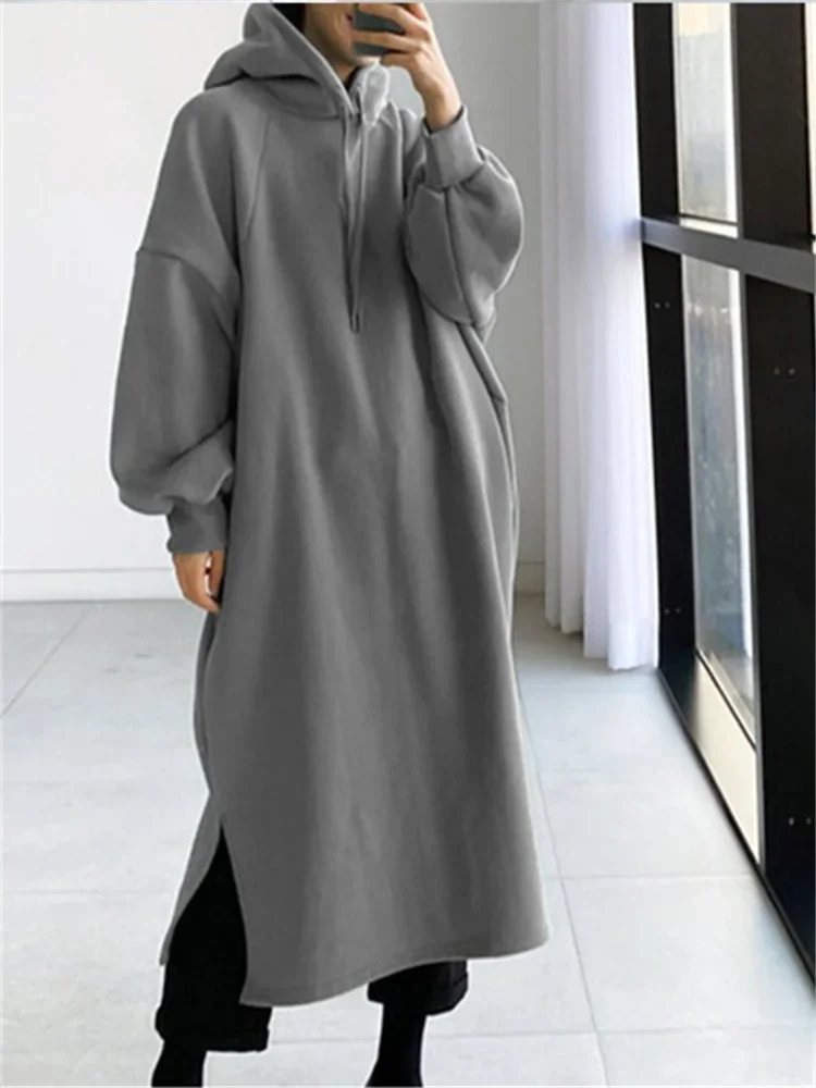 Sudaderas con capucha largas forradas de lana para mujer, suéter - Main Image