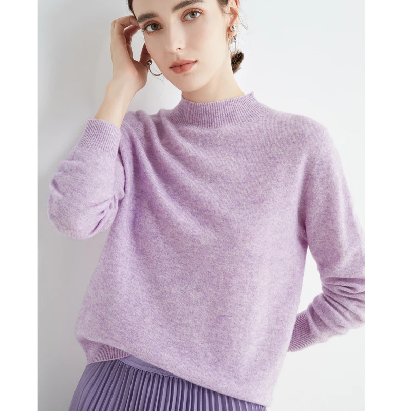 100% Wool First Line Ready-To-Wear Ladies Pullover Pure Wool Sweater Half Turtleneck Cashmere Jumper Basal Top Female Jacket 22