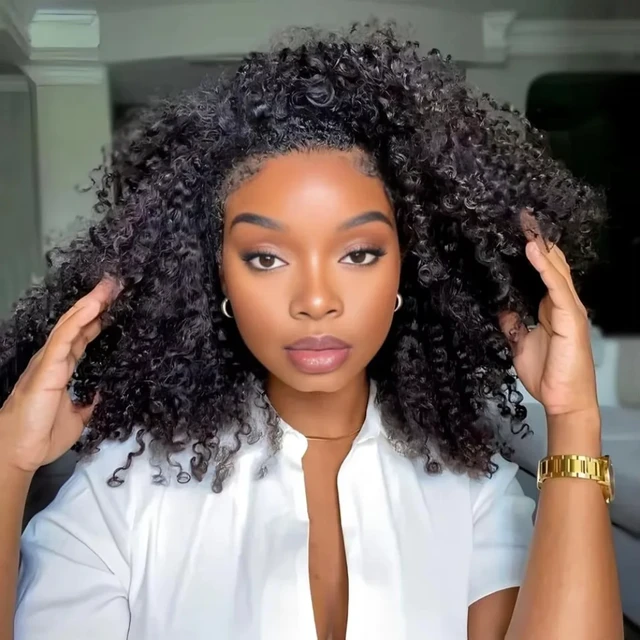 Perruque demi-tête 200% de densité, cheveux Remy, perruque à bandeau, sans lâcher de cheveux, perruques en cheveux humains bouclés, mise à niveau sans colle, clip 3 en 1, demi-perruques pour femmes 1