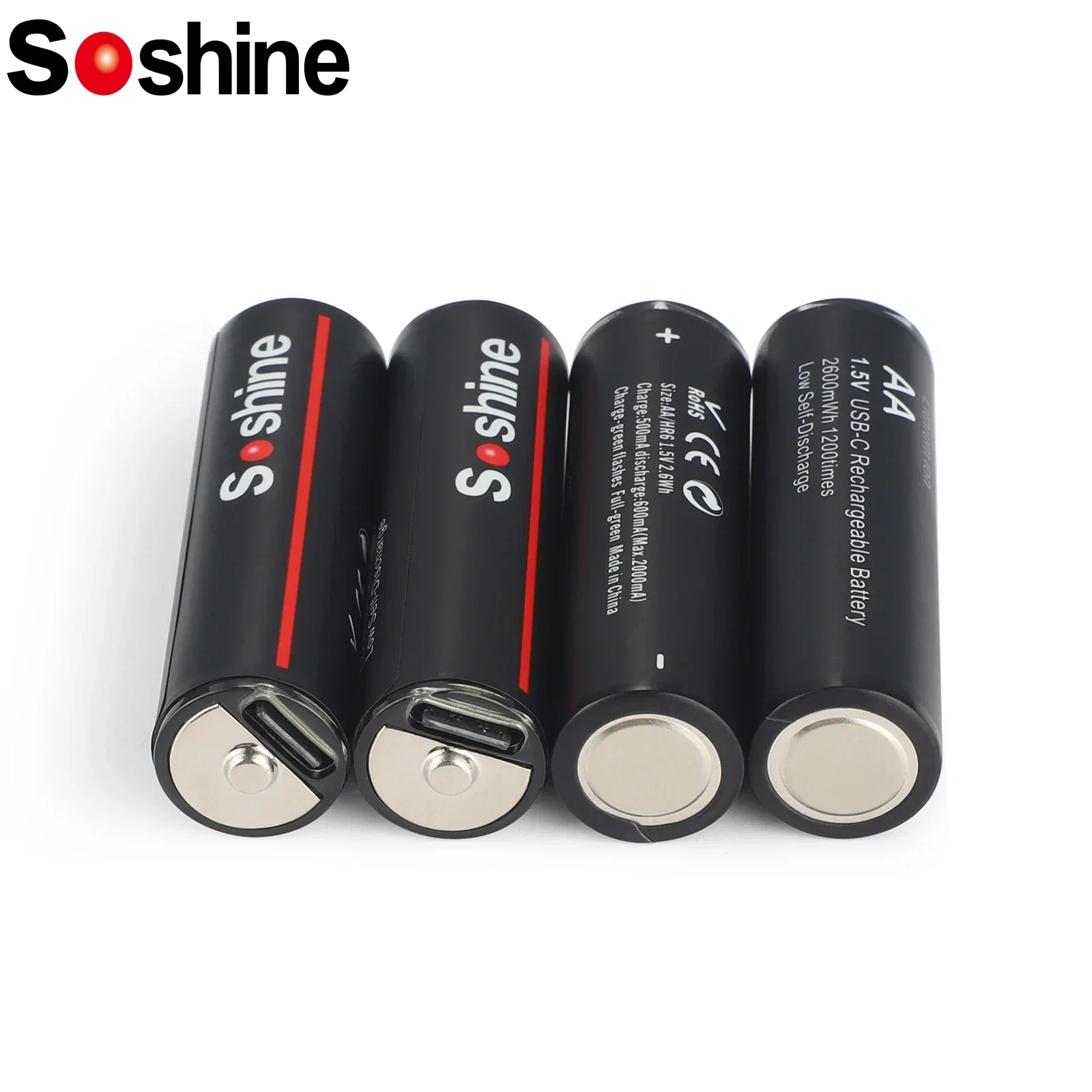 Soshine 4/8/12PC AA 2600mWh Lithium Battery USB 1.5V 2A Li-Ion Rechargeable Battery for Massager Smoke Detector Metal Intercom