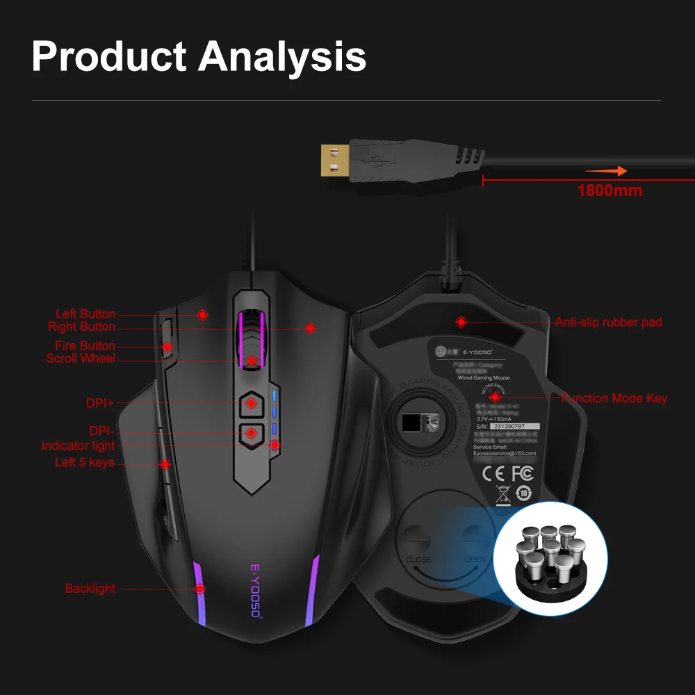 Gaming Mouse E-YOOSO X-41 USB Wired RGB Gaming Mouse 12400 DPI PAW3327 10 buttons programmable game Optical mice Computer PC Laptop