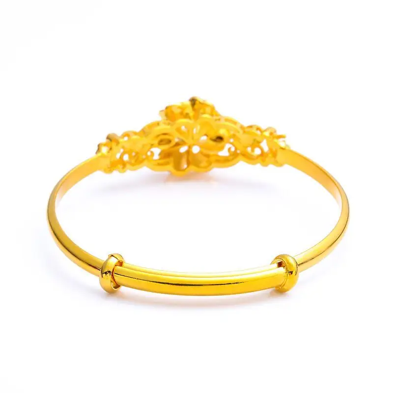 MxGxFam Blossoming Flower Bangles for Bridal Women Adjusted Wedding Jewelry Pure Gold Color Traditioal Style 3