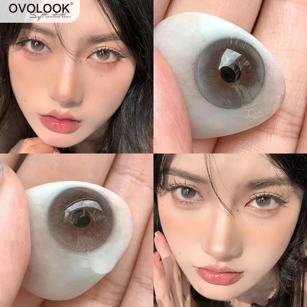 

OVOLOOK-1Pair/2pcs Natural Lenses Bubble Series Beauty Pupils Color Contact Lenses for Eyes with Myopia Brown Gray Lens Yearly