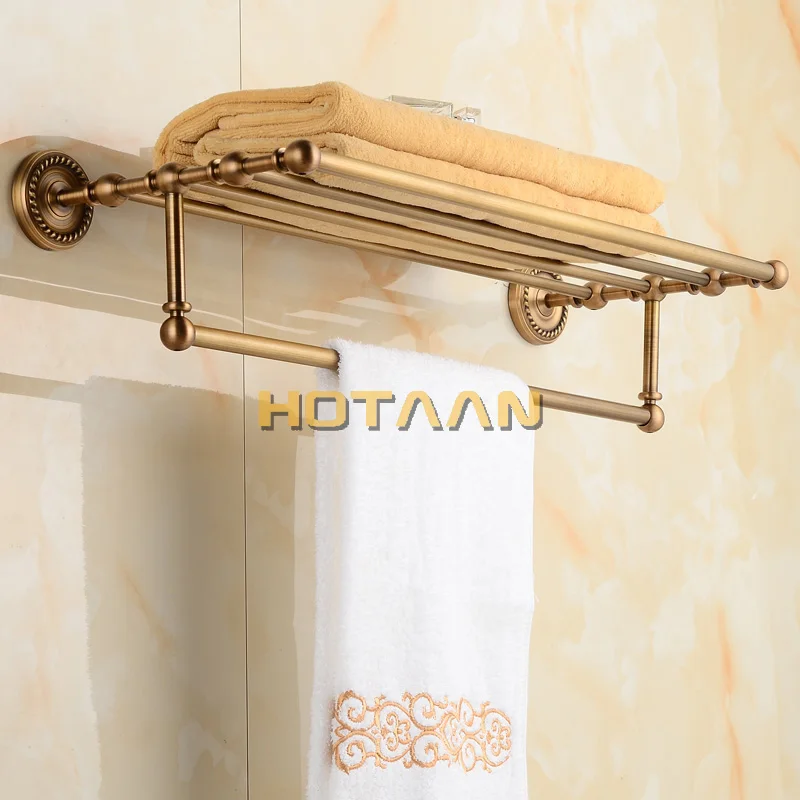 ., Solid Brass Bathroom Towel Rack, Antique Brass Towel Holder,50cm Corner Bath Shelf Accessories,YT-12201-50
