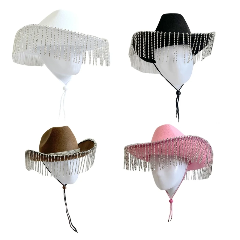 

Cowgirl Hat Panama Hat for Girls Crystal Tassels for Night Club Bar Dancing Dropship