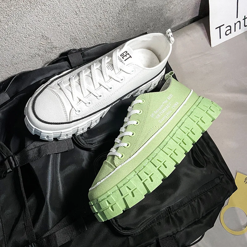 Men Comfortable Platform Sports Shoes Casual Shoes Male Green Solid Color Heighten Couple Man Sneakers New Summer autumn