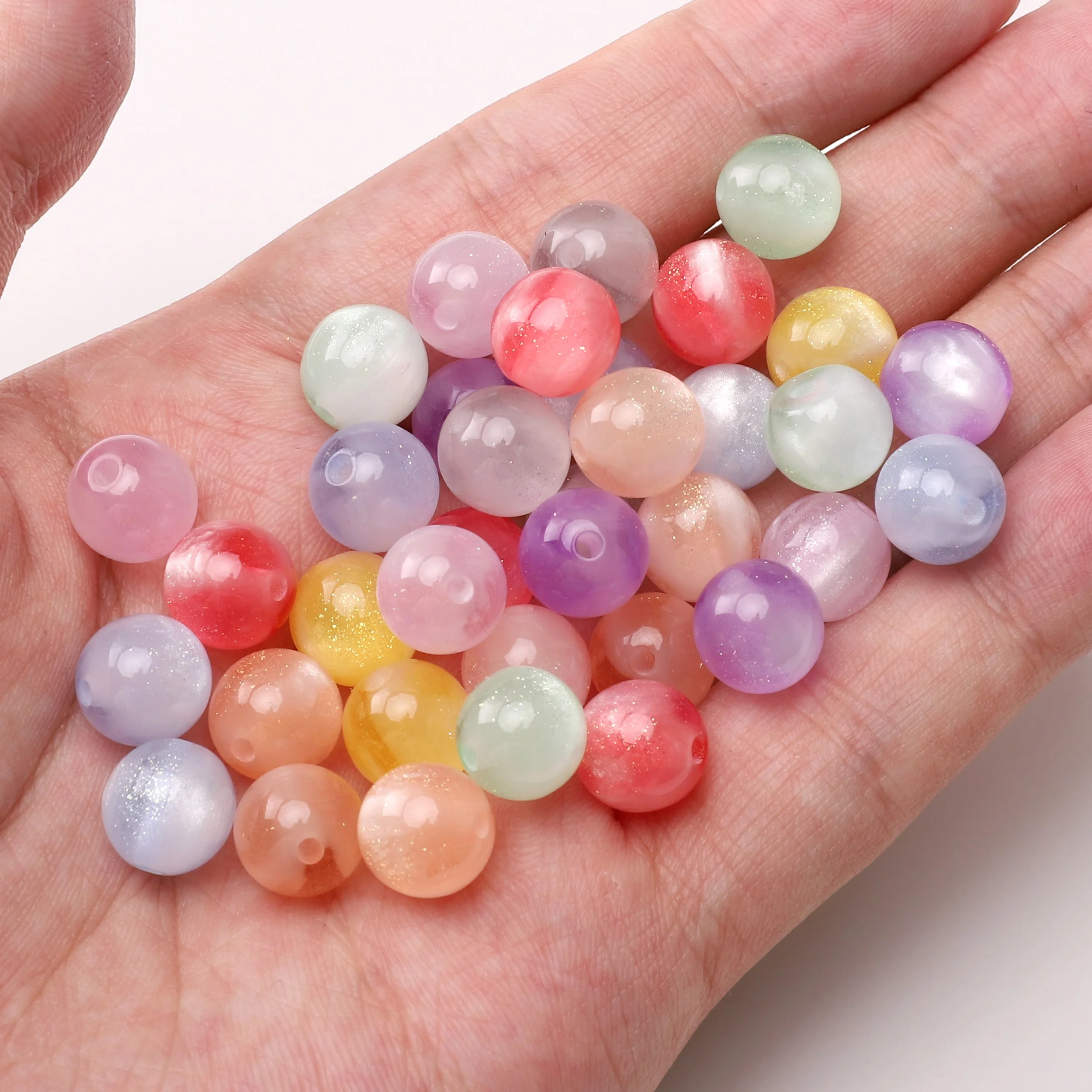 10 Stück 10 mm runde Perlen, Harze, rosa Farbe, lose Spacer-Edelsteinperlen für Schmuckherstellung, DIY-Armband, Halskette, Zubehör, Großhandel