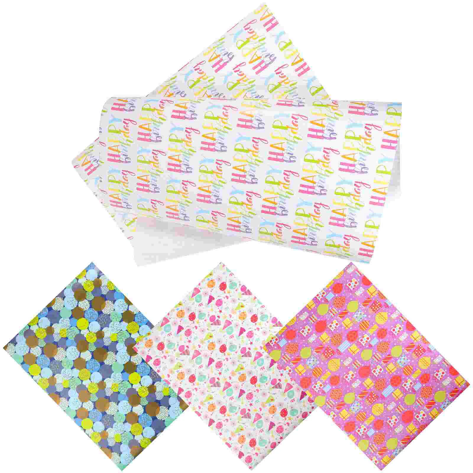 

4 Rolls Birthday Wrapping Paper Packing for Gift Packaging Coated Papers Wrapper