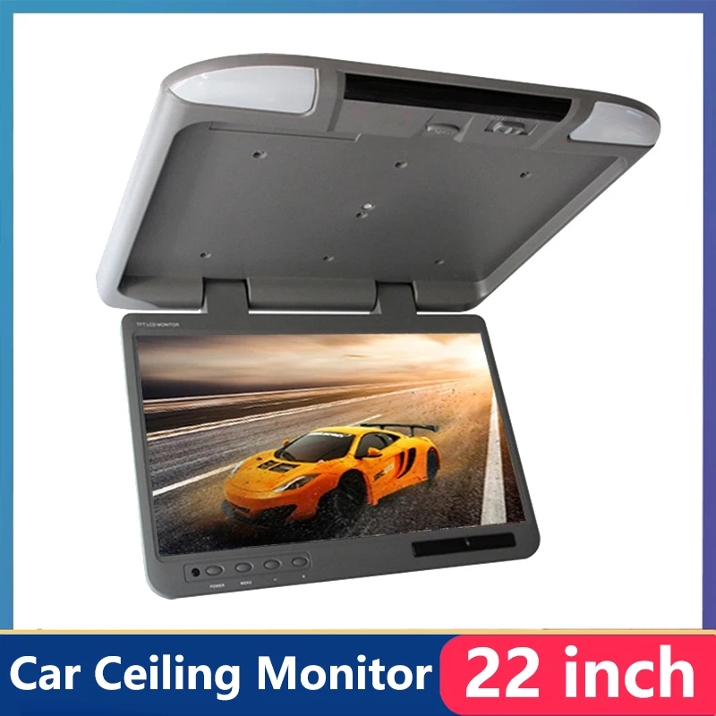 자동차 지붕 마운트 모니터 HD LCD 화면, 모터홈 비디오 플레이어, 플립 다운 자동 천장 TV 디스플레이, HDMI USB FM AV 미러 링크, 22 인치