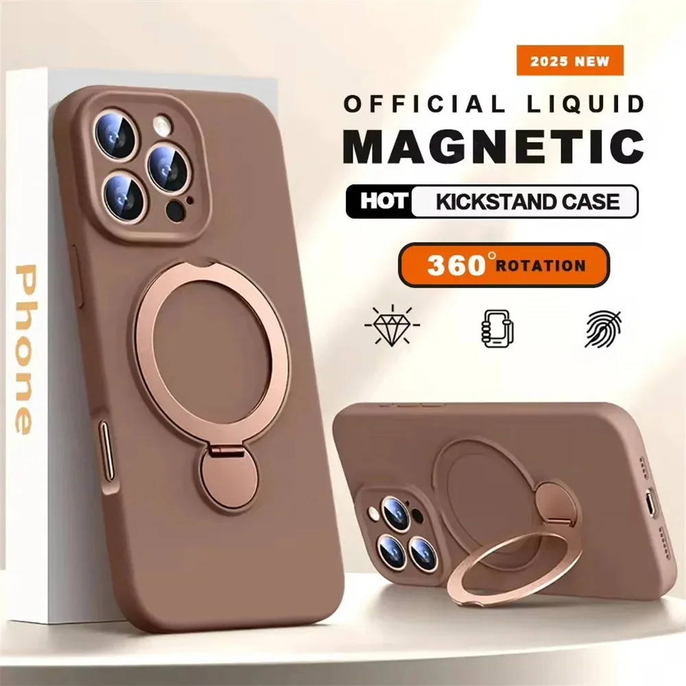 Original Liquid Matte Magnetic Stand Phone Case for iPhone 17 16 14 15 Pro Max For Magsafe Wireless Charge Shockproof Back Cover