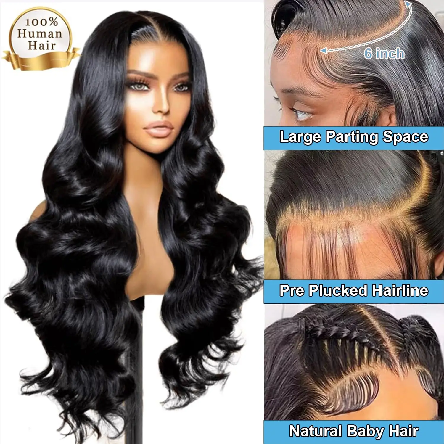 13x6 Body Wave Lace Front Wigs HD Human Hair Lace Front Wigs for Black Women Glueless Wig Human Hair Pre Plucked with Baby Hair
