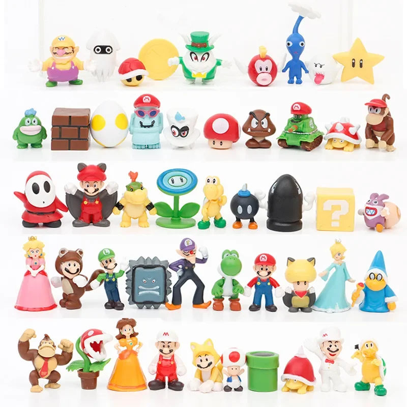 48 Pcs Super Mario Anime Figure Luigi Wario Waluigi Peach Princess Yoshi Pvc Doll Decorazione Della Tavola Giocattolo Per Bambini Regali Di Compleanno