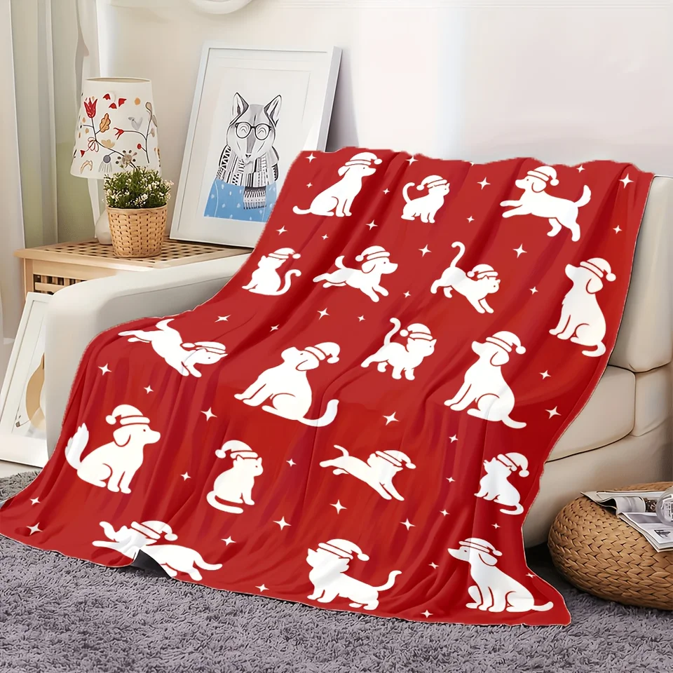 Santa Hat Printed Flannel Blanket for Pets