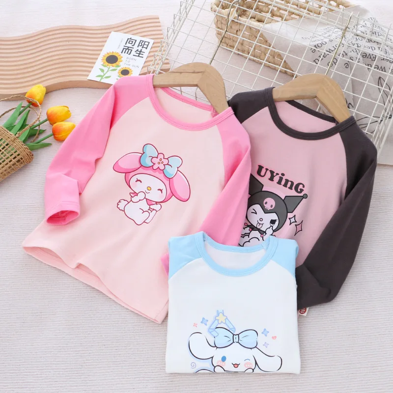 

Sanrios My Melody Kuromi Girl T-Shirt Anime Cinnamoroll Autumn Spring Cotton Princess Costume Kids Toddler Long-Sleeved Clothes