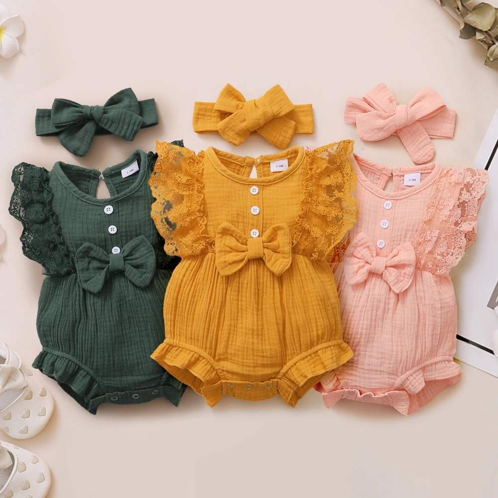 Baby Girl Lace Bow Romper Set 1