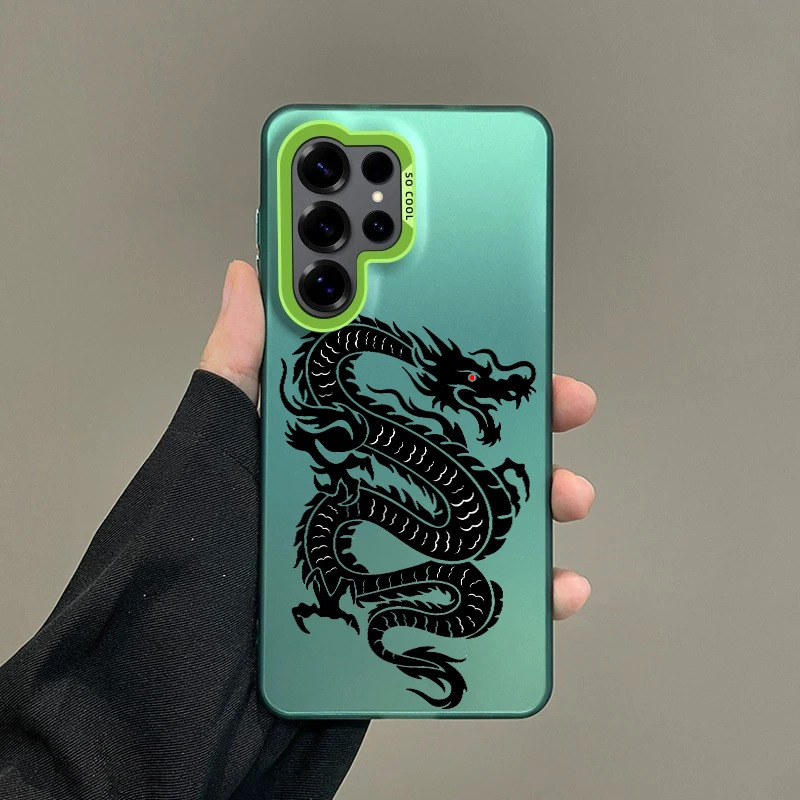 Chic Black Dragon Fashion Phone Case with Silver IMD Finish