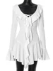 Ruffled Lace-Up White Mini Dress Women's V-Neck Patchwork Long Sleeve Sexy Slim Dress Bandage Elegant Female Summer Dress 6
