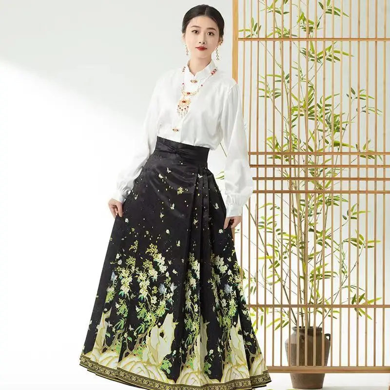 

Hanfu Young Girls Dresses Chinese Style Costume Mamianqun Horse Face Skirt Improved Ming Dynasty Ancient Traditional Daily Wear