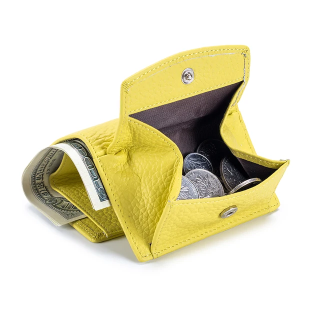 New Women Genuine Leather Purses Female Cowhide Wallets Lady Small Coin Pocket Rfid Card Holder Mini Money Bag Portable Clutch Lemon yellow