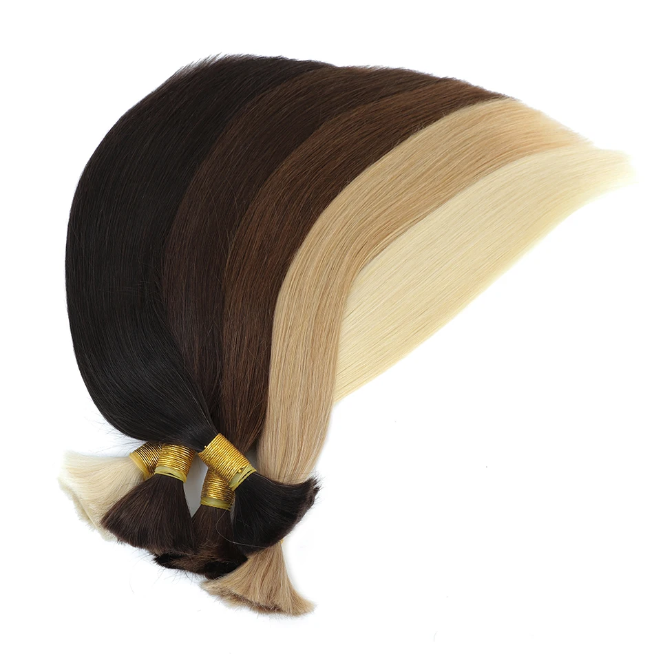 Colorful Straight Human Bulk Hair for Braiding No Weft Hightligh Braiding Human Hair Extensions Brazilian Remy 12"-28",100g